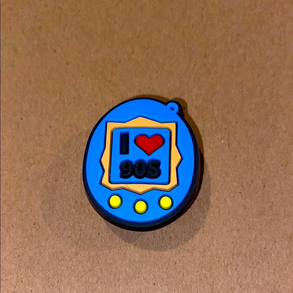 🐊6/$12 🐊 Blue 'I Love 90s' Retro Tamagotchi Croc Charm.